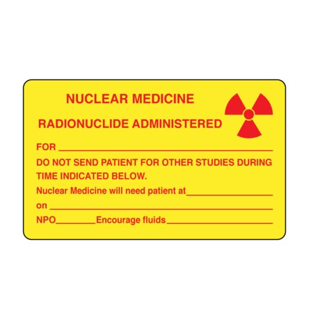Nevs Nuclear Medicine Labels -Radionuclide 2-7/16" x 4" Yellow w/Rubine Red X-2587